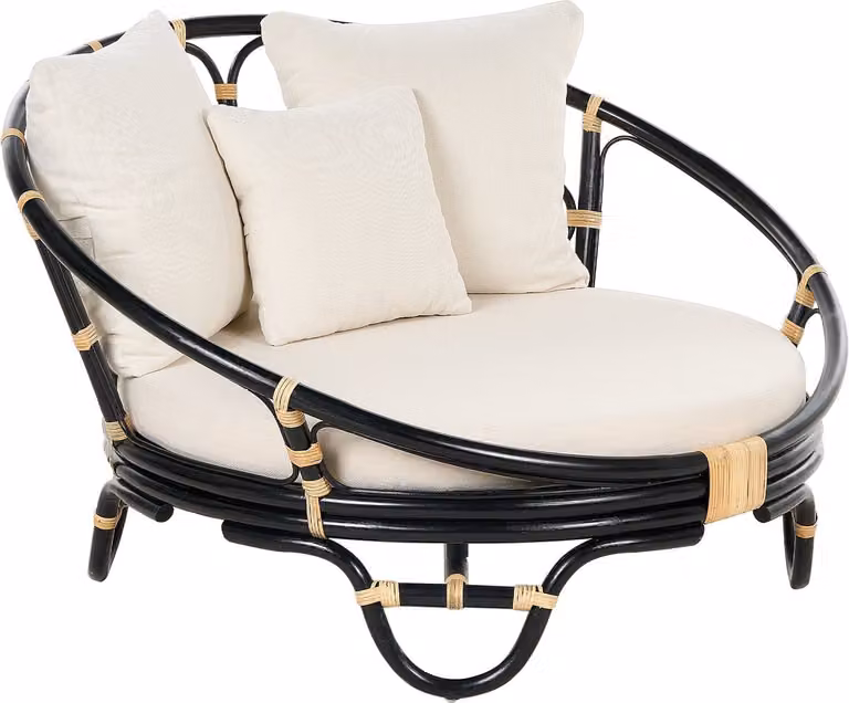 Rossano Weerbestendig Rotan Tuinligbed met 3 Beige Kussens - Zwart