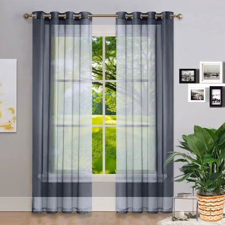 Grijs Voile Gordijn met Linnenlook voor Decoratie en Privacy - 50 x 210 cm