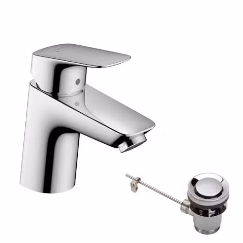 Hansgrohe Logis wastafelarmatuur met trekstang, chroom, waterbesparend