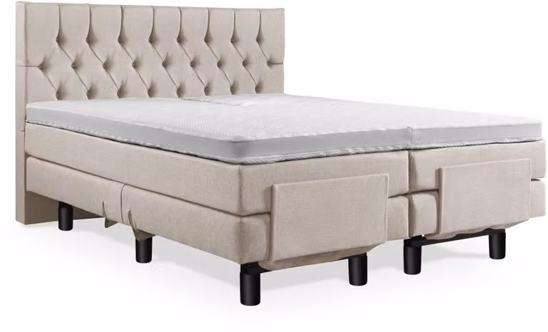 Elektrische Boxspring met Gecapitonneerd Hoofdbord - 2-Persoons - Beige - B/D: 140 x 190 cm