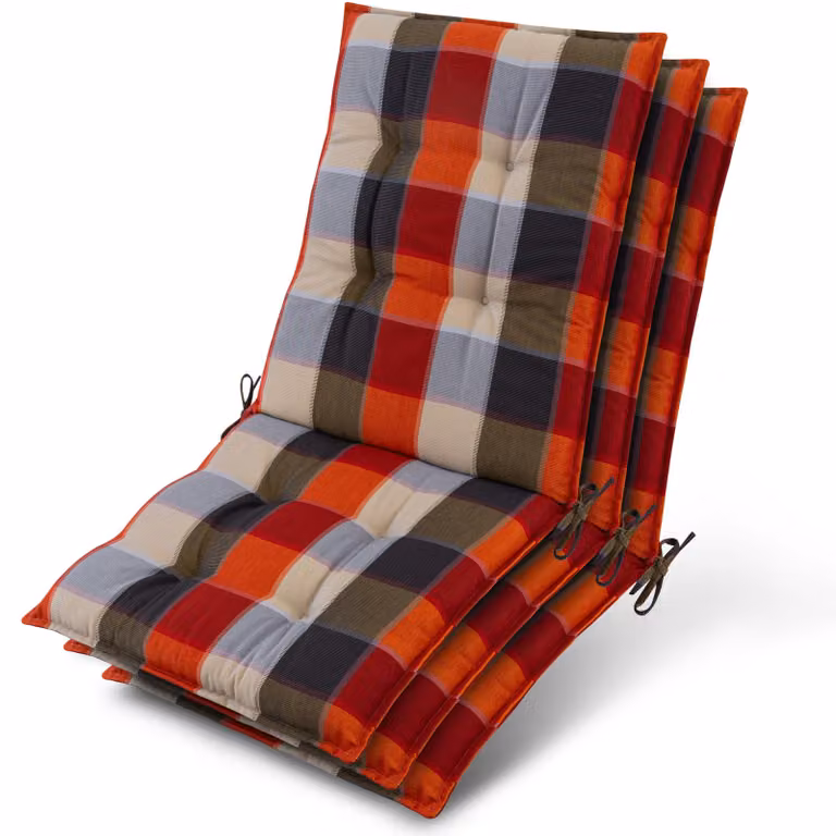 Beautissu set van 3 zonnedekens Niederlehner editie, oranje-beige geruit, B/D/H: 105 x 50 x 8 cm