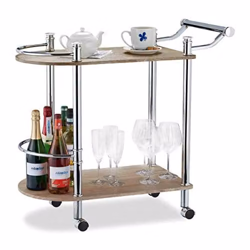 Relaxdays Keukentrolley met 2 etages, eikenlook, bruin, H x B x D: 76 x 39 x 82 cm