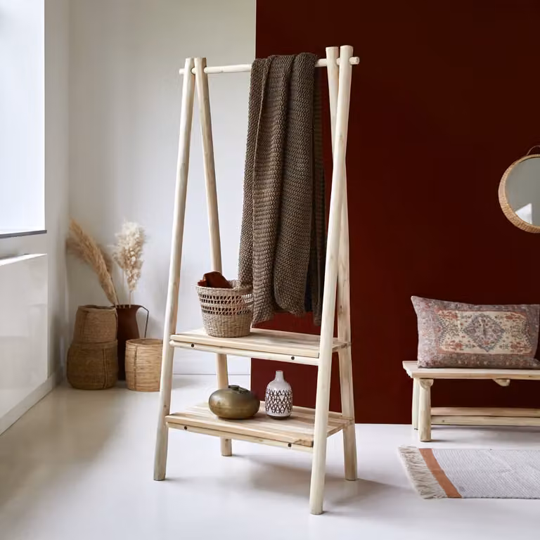 Tikamoon Driftwood kledingrek van massief teakhout - Bruin