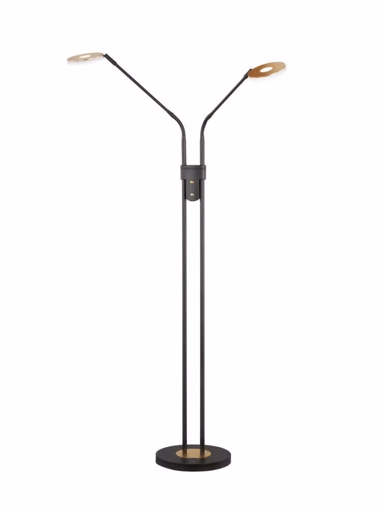 Fischer & Honsel Dent 2-lichts LED leeslamp voor vloerstandaard in zwart en goud/messing