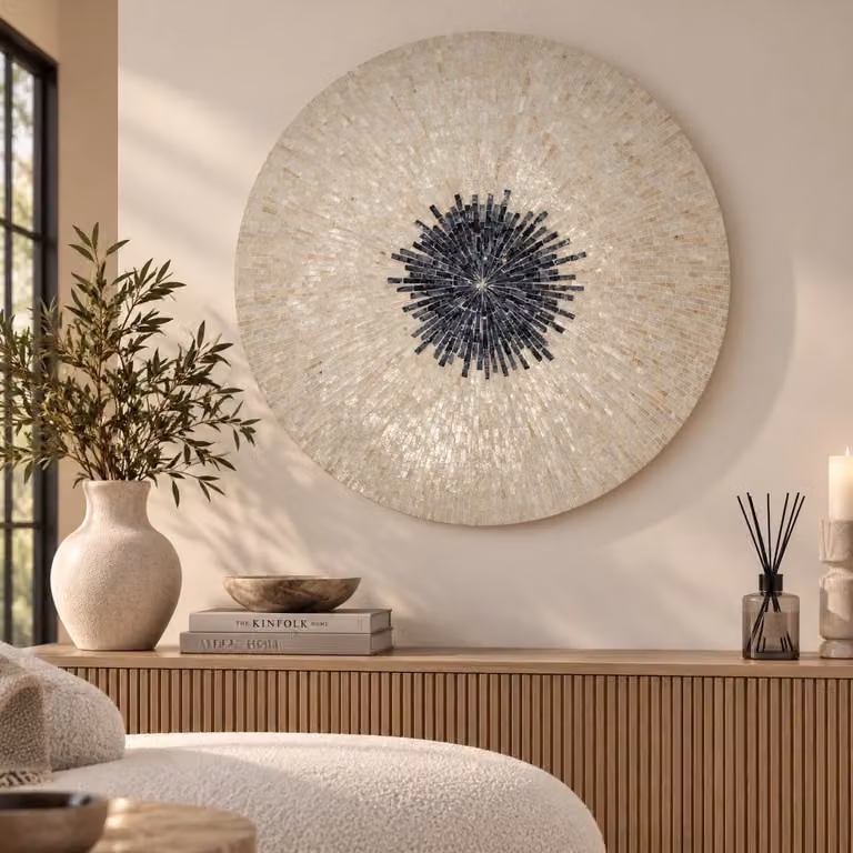 PTMD Wandornament Vojtech Wit rond van bamboe en hout