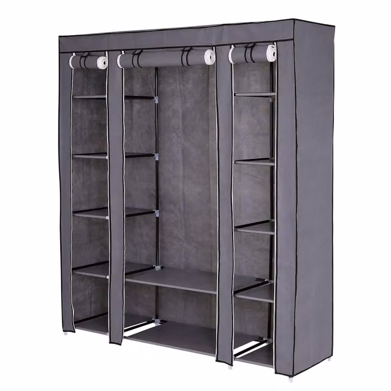 dibea Stoffenkast met kledingroede en vakken, grijs, H 175 x B 150 x D 45 cm