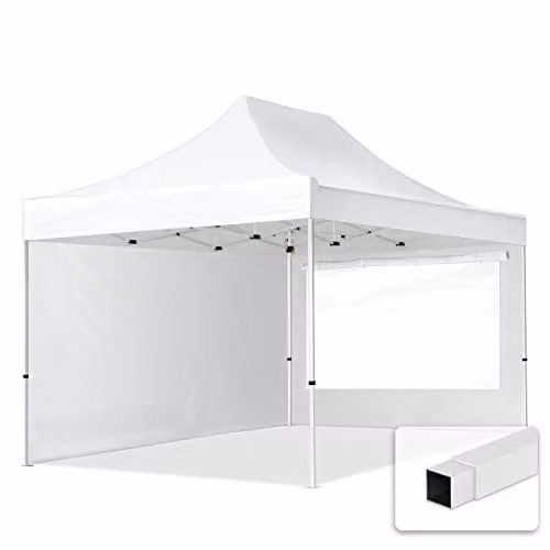 TOOLPORT Easy Up Partytent met 2 zijwanden en panoramavensters, Wit, 3 x 4,5 m
