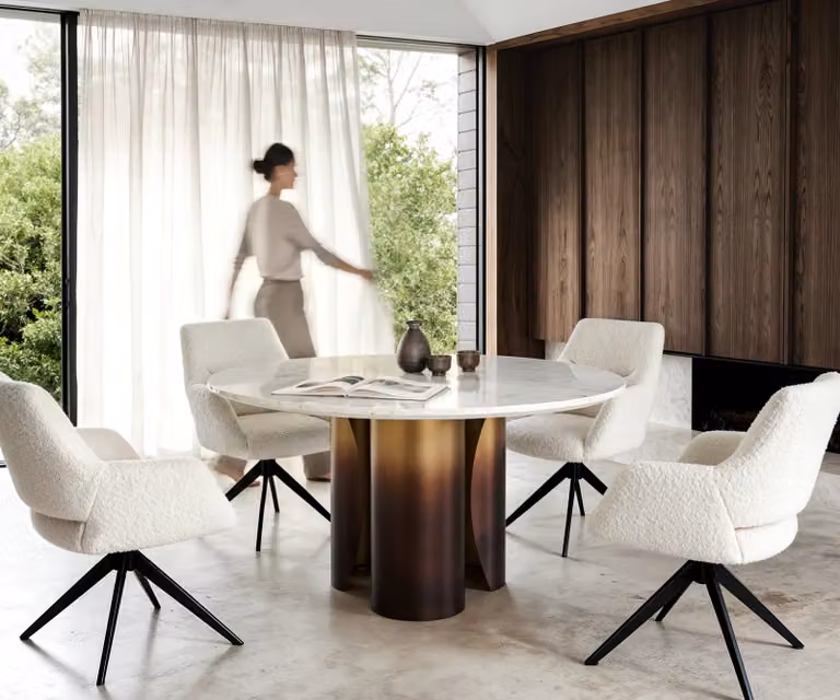 DELIFE Eettafel Adenza rond, Marmer Wit en Goud, B/D/H: 140 x 140 x 77 cm