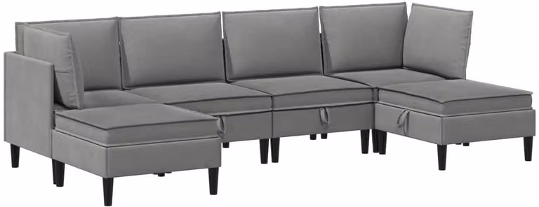 vidaXL Modern Woonkamer Meubelset L-vormig - 6-delig - Donkergrijs - Stof