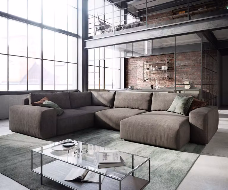 DELIFE Lanzo XL Woonkamerlandschap in microvezel, kaki bruin, 360 x 260 cm