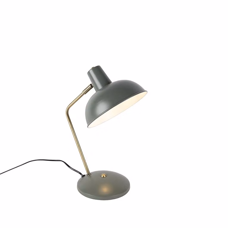 Qazqa Retro tafellamp groen met brons en wit van metaal