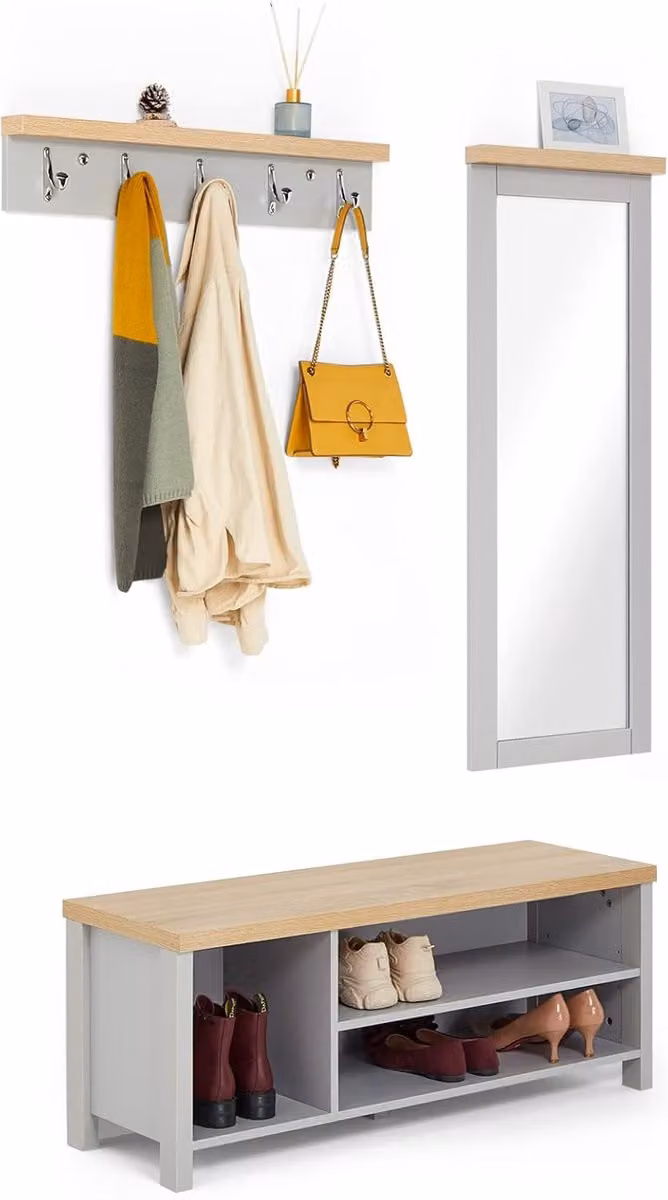 Garderobeset Halmeubel 3-in-1 Design Grijs Breedte: 106 cm
