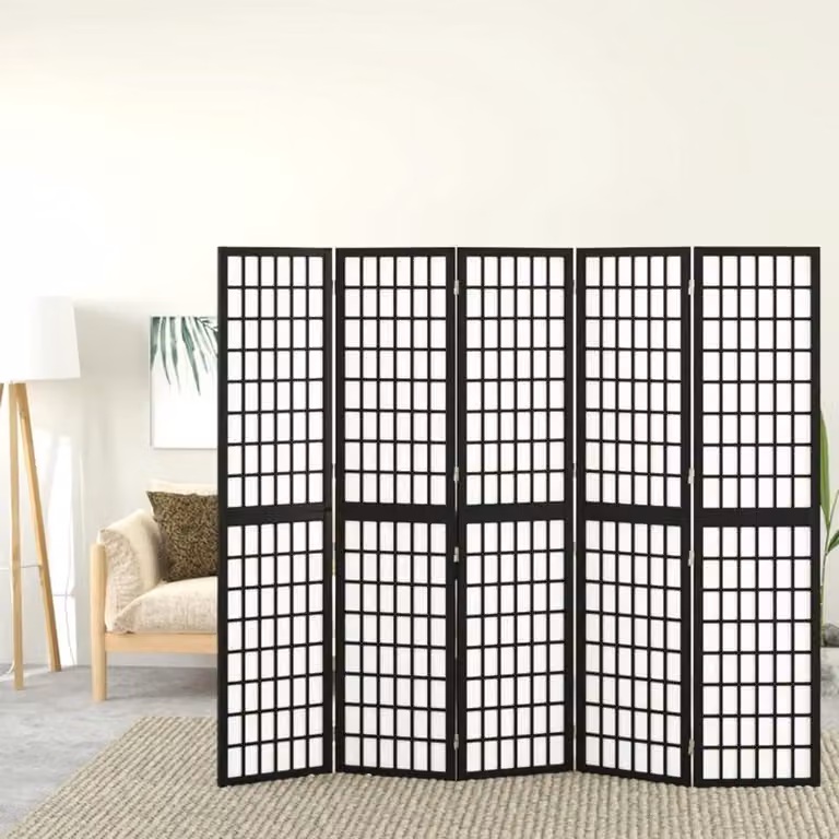 Opvouwbare Kamerverdeler in Japans Shoji Design - Zwart - 170 cm hoog