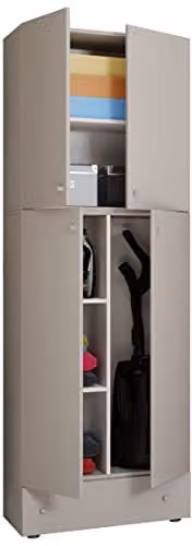 VCM Lona multifunctionele bezemkast met lades en deuren, grijs, H 200 x B 70 x D 39 cm