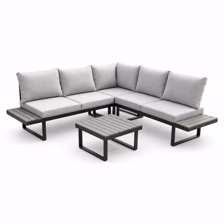 greemotion Tuinloungeset Pisa, moderne L-vormige loungeset van metaal in grijs/zwart inclusief kussens en tafel