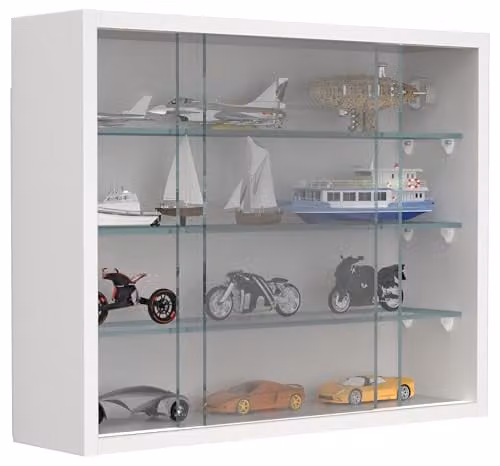 VCM Drivalo Wandvitrine Wit met Glazen Deuren, Modern en Hoogglans, H 40 x B 50 x D 12 cm
