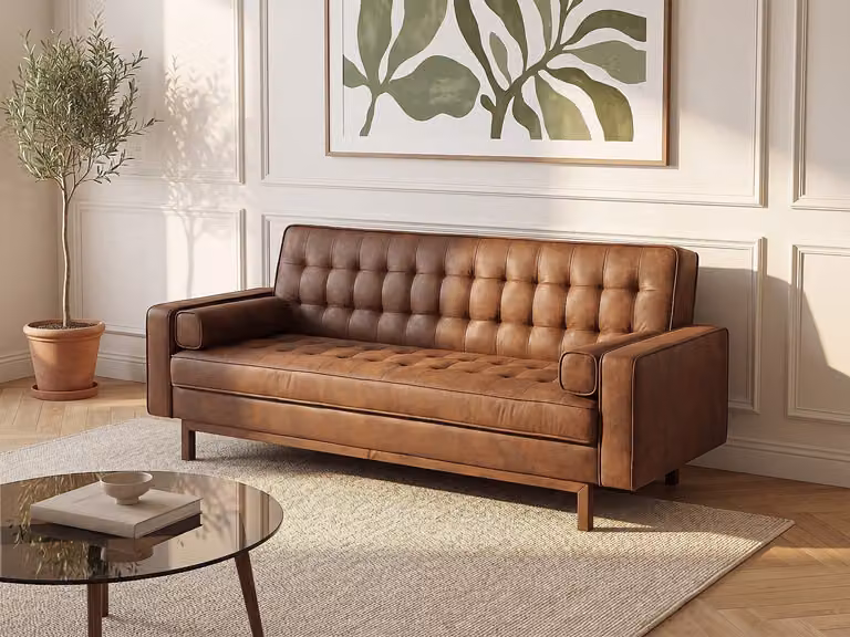 Vente-unique ELEANOR Slaapbank van microvezel met vintage effect in bruin, B/D/H: 230 x 94 x 48 cm