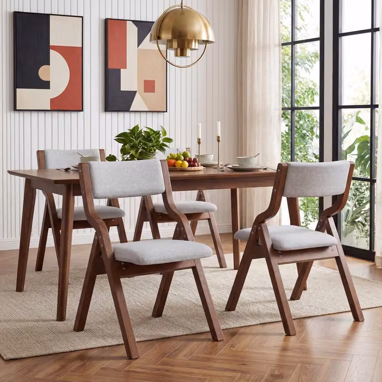 HAUSS SPOLE Eetkamerstoel Set van 4 - Opvouwbare Klapstoelen met Comfortabele Bekleding - Hout en Stof - Grijs