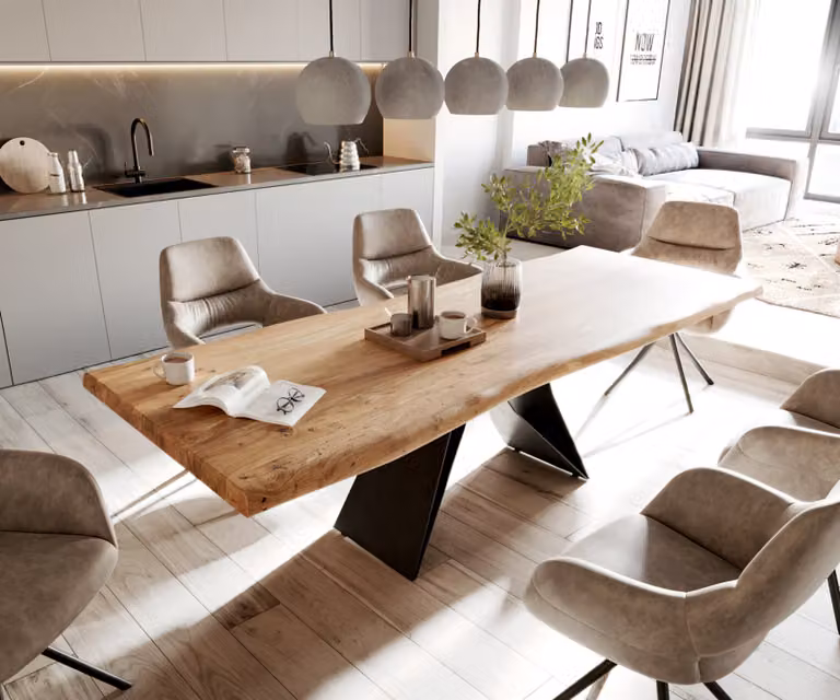 DELIFE Eettafel Edge 260 x 100 cm XL Acacia Natuur met Zwart V-frame en Live-Edge