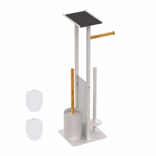 Relaxdays toiletbutler met wc-rolhouder, reserverolhouder, toiletborstel en plankje, wit
