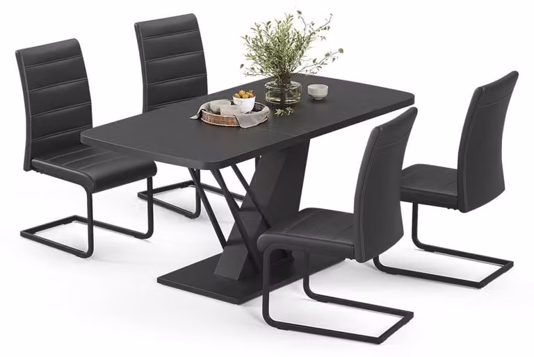 Vicco Fenaro Eettafelset met 4 eetkamerstoelen, Zwart, B/D/H: 120 x 80 x 76 cm
