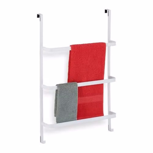 Relaxdays Handdoekrek voor aan de deur, wit, metaal, Ophanghoogte: 85 cm, Breedte: 54,5 cm, Diepte: 15 cm