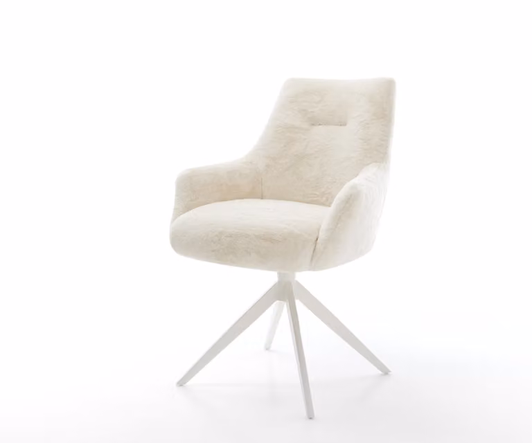 DELIFE Alja-Flex Draaistoel met armleuning, Wit Velvet, 360° Draaibaar