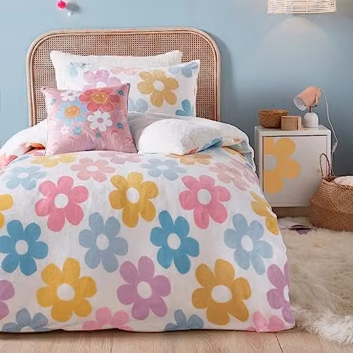 Bedlam Fleece Dekbedovertrek Set met Retro Bloemenprint - Eenpersoons - 140 x 200 cm