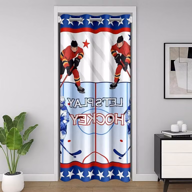 Deurgordijn Kamerverdeler met 3D-print Ontwerp Blauw Rood - 150 x 203 cm