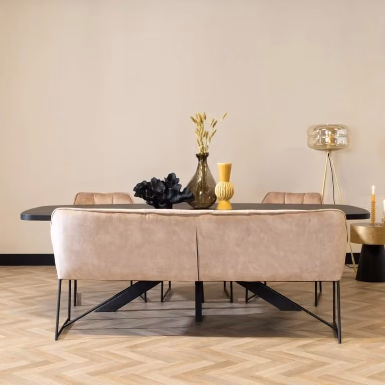Bronx71 Velvet eetkamerbank Janna beige 220 cm