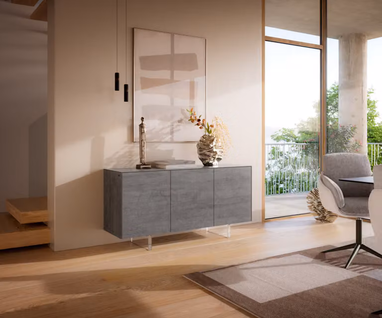 DELIFE Dressoir Cuor Grijs met Keramiek en Acrylglas, Breedte: 150 cm