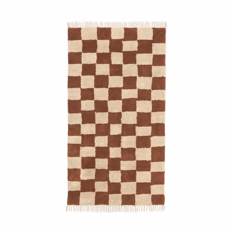 Ferm Living Mara katoenen vloerkleed met ruitpatroon Roest-Warm Zand B: 80 cm, L: 150 cm