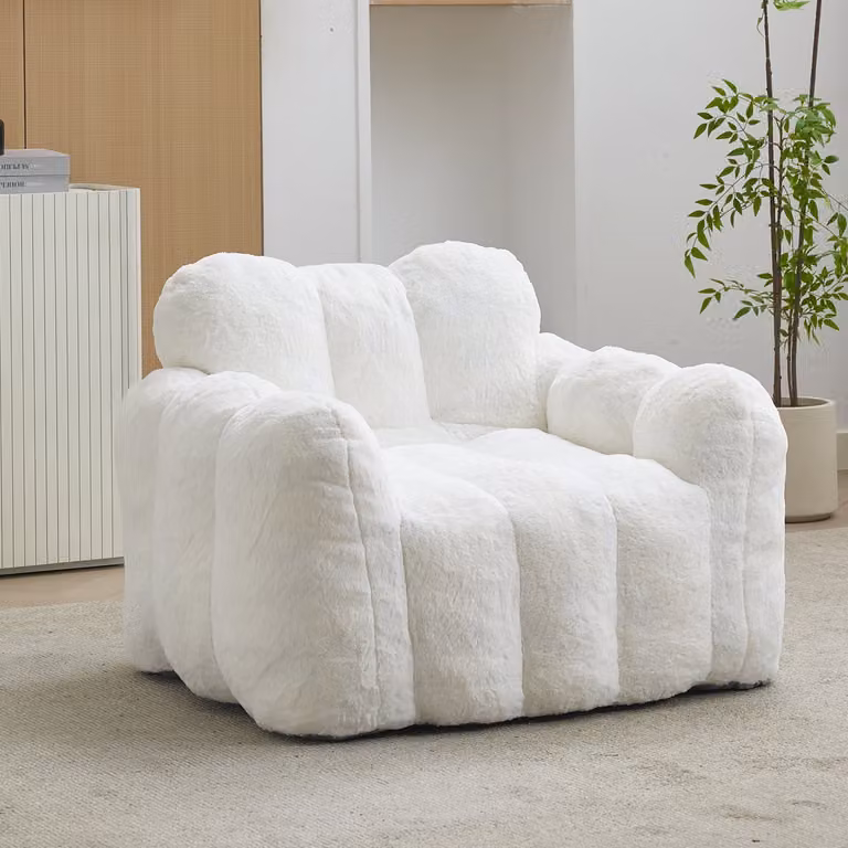 STILVORA Zitzak Loungestoel met Rugleuning - Fluweel Wit - B/D/H: 105 x 90 x 75 cm