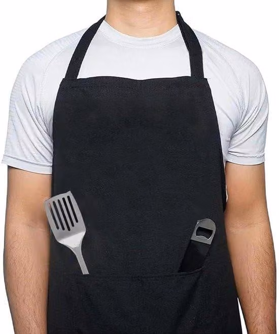 Zwart schort voor heren voor keuken en barbecue, geschikt voor professionals
