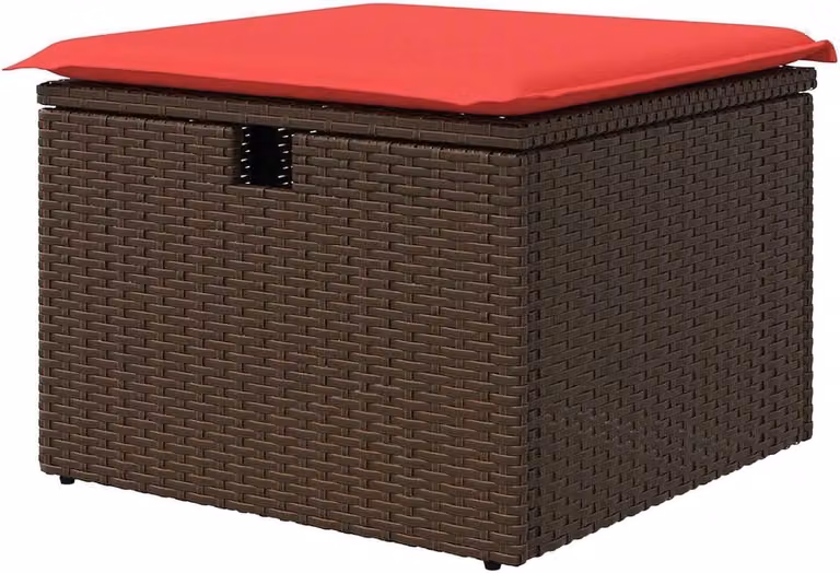 Bruine gestoffeerde poef voor buiten met geïntegreerde opbergruimte - B/D/H: 55 x 55 x 37 cm