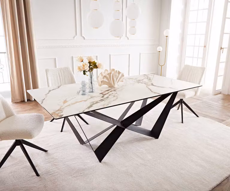 DELIFE Eetkamertafel Edge Calacatta Luxe, Keramiek, Wit-goud-grijs, B/D/H: 200 x 100 x 76 cm
