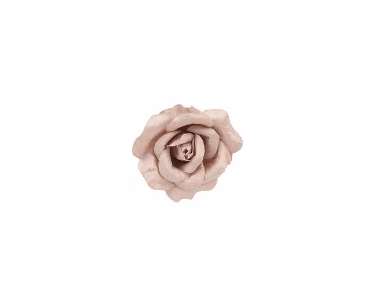 Roos op clip met fluweel textiel, roze, 14 cm