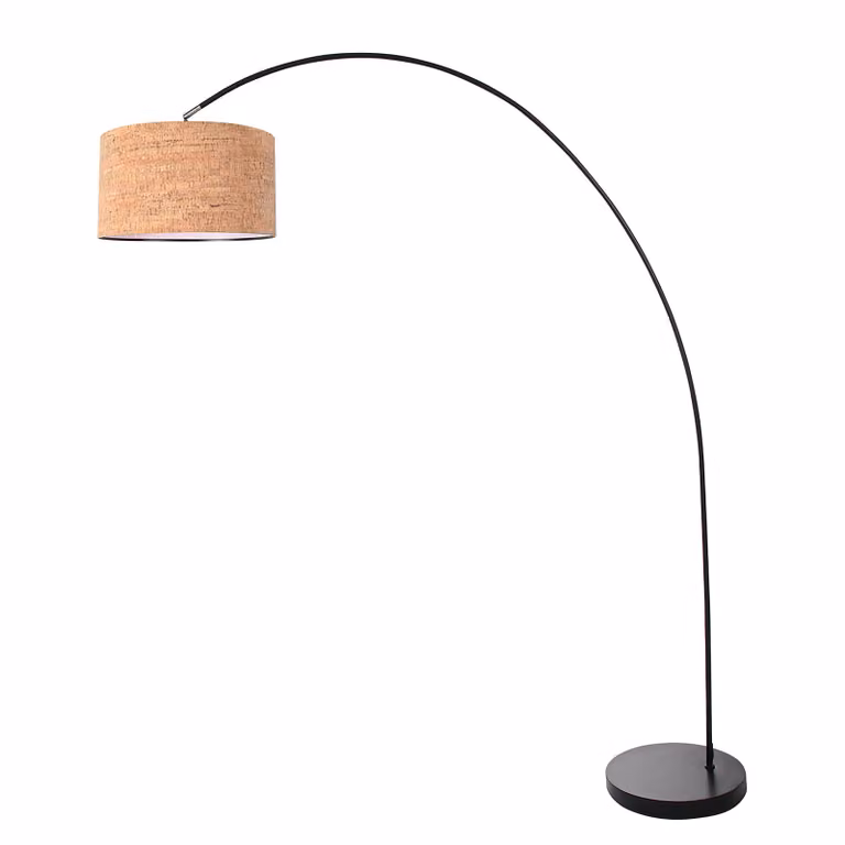 Steinhauer Solva Booglamp zwart/bruin met kurken kap Ø40cm, H 180 cm