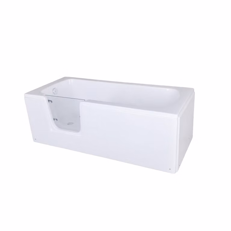 BELVIT Seniorenbad 170 x 75 cm - Rechthoekig bad met deur, instap links, barrièrevrije douchebadkuip van sanitairacryl met roestvrij stalen frame en in hoogte verstelbare poten, inclusief sifon