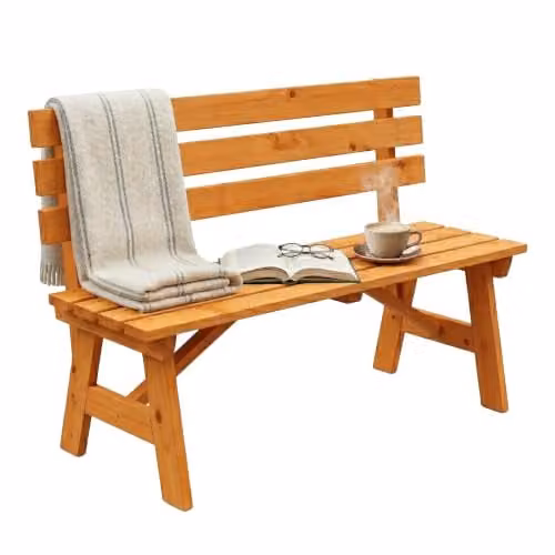 Relaxdays tuinbank voor 2 personen, rustiek grenen hout, oranje/bruin, B/D/H: 116 x 80 x 56 cm