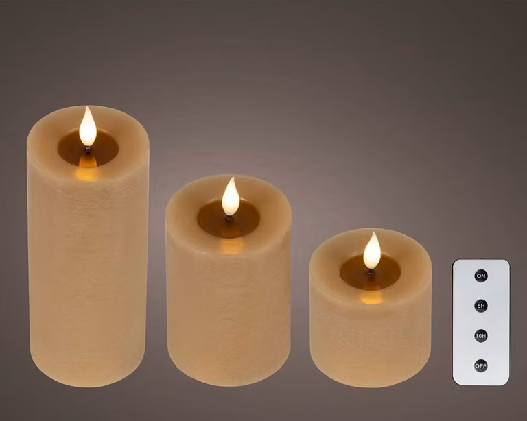 Lumineo Led kaarsen met 3D vlam, bruin, 3 stuks