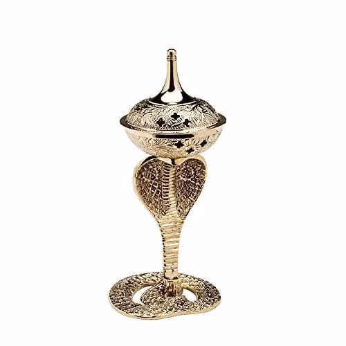 NKlaus Wierookbrander Cobra Messing Goud Oriental Emaille Hoogte: 19 cm
