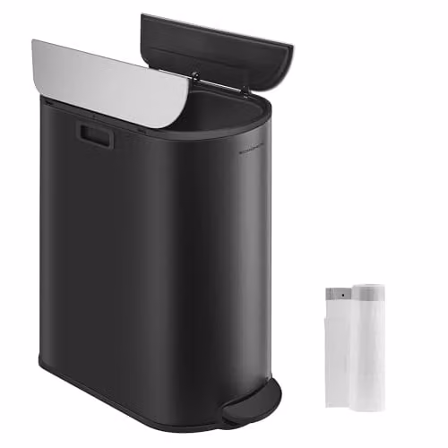 SONGMICS Afvalscheidingssysteem Keuken met 2 Compartimenten, Pedaalemmer voor Recycling, 30 l en 20 l, Inktzwart-metallic zilver, Model LTB570B02