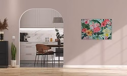 A.S. Création Canvasfoto Bloemen met Flamingo, Moderne Wanddecoratie, Groen en Roze, B: 90 cm, H: 60 cm