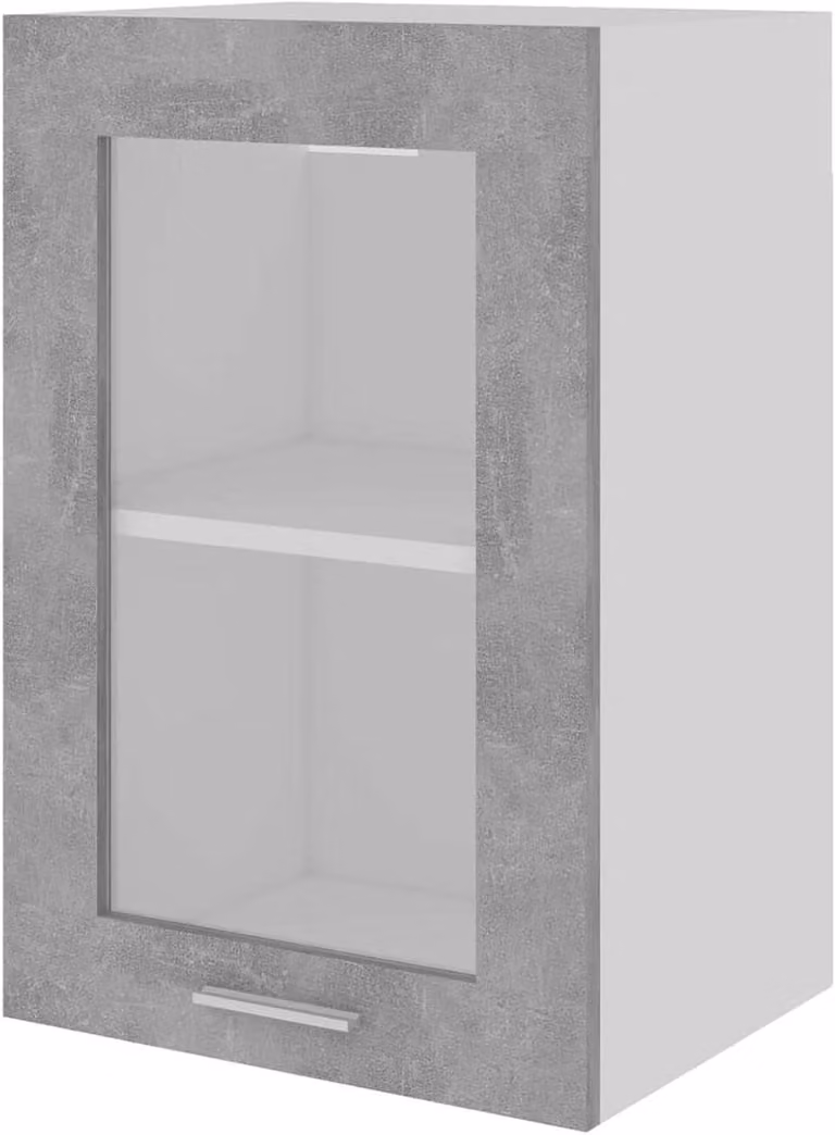 Betongrijze glazen keukenhangkast met twee legplanken, B/D/H: 40 x 31 x 60 cm