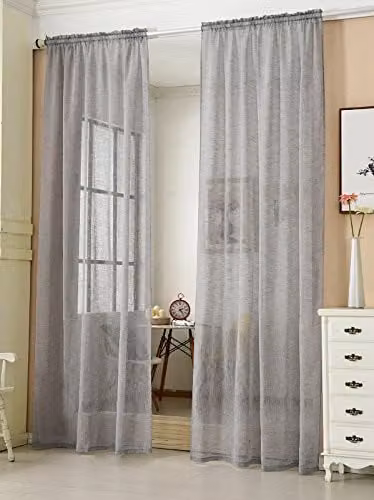 WOLTU Set van 2 semi-verduisterende gordijnen in linnenlook, donkergrijs, 140 x 225 cm