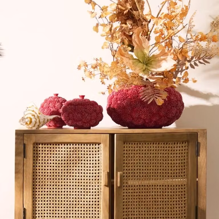 Light en Living Deco Vaas Coral Rood Keramiek B: 47,5 cm, H: 25,5 cm