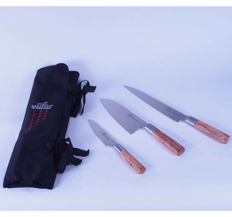 Lion Sabatier 977002 Set van 3 Japanse messen met roestvrijstalen handgrepen en Zebrano-houten handvatten