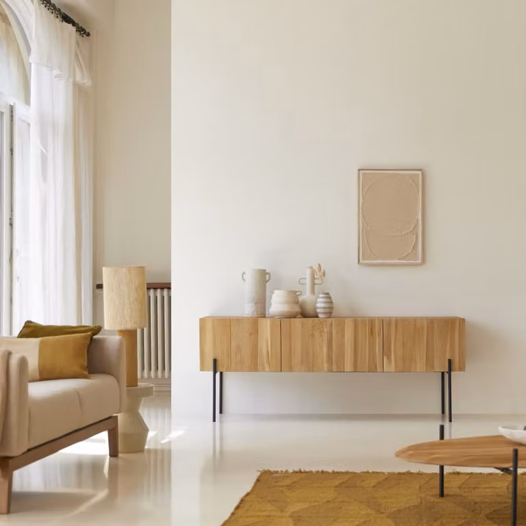 Tikamoon Honorine Hoog tv-meubel van massief teakhout - Bruin/Beige - B: 170 cm, D: 50 cm, H: 66 cm