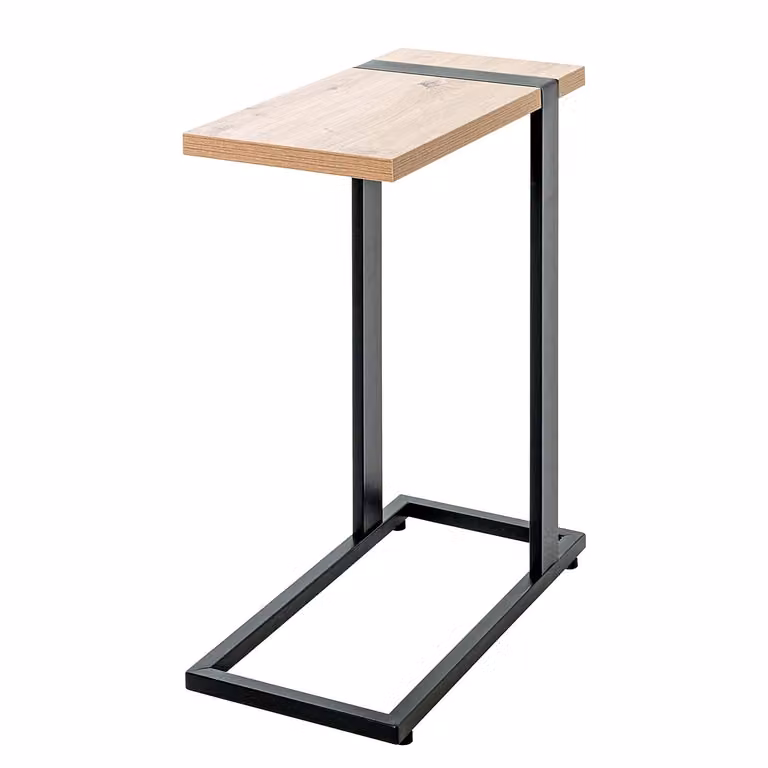 HAKU Bijzettafel in C-vorm, zwart en licht eiken, B 24 cm x H 64 cm x D 49 cm